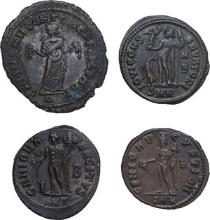 reverse: The Roman Empire.. Lot of four (4) unclassified AE denominations, including: Maximian, Licinius and Galerius