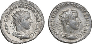 obverse: The Roman Empire.. Lot of two (2) unclassified AR Antoniniani of Gordian III