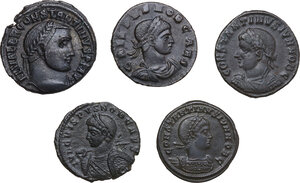 obverse: The Roman Empire.. Lot of five (5) unclassified AE denominations, including: Constantine and  Crispus