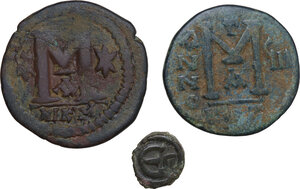 reverse: Byzantine Empire.. Multiple lot of three (3) unclassified AE Byzantine coins