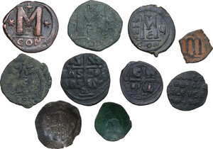 reverse: Byzantine Empire.. Multiple lot of ten (10) unclassified AE and BI Byzantine coins