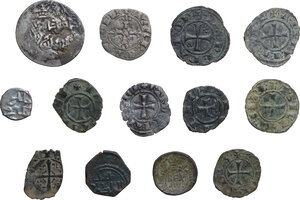 reverse: Medieval South Italy.. Multiple lot of thirteen (13) unclassified AE and AR South Italian and Arab coins