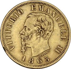 obv: Italy..  Vittorio Emanuele II  (1820-1878).. AV 10 Lire, 1863