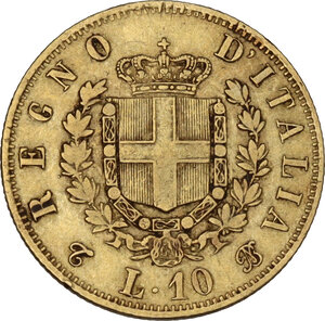 obv: Italy..  Vittorio Emanuele II  (1820-1878).. AV 10 Lire, 1863