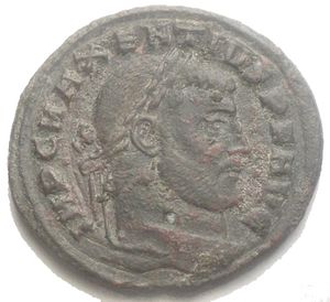 obverse: Impero romano. Massenzio. 306-312 d.C. Follis. D/IMP C MAXENTIVS P F AVG Testa laureata di Massenzio verso destra. R/ AETERNITAS AVG N. I dioscuri Castore e Polluce tengono i cavalli ai loro piedi la lupa allatta i gemelli. Zecca di Ostia. Peso 6,55 gr. Diametro 25,8 mm.