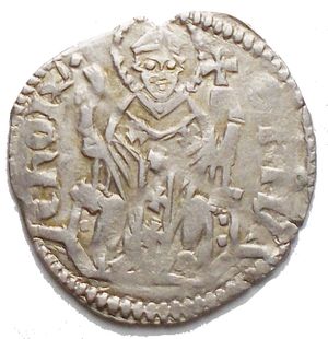 obverse: Aquileia Bertrando di San Genesio AD 1334-1350. Denaro AR g 1,00 very fine