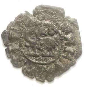 obverse: CATANIA. Federico IV d Aragona (1355-1377). Denaro Mi (0.75 g, 18.03 mm). Stemma aragonese. R Elefante