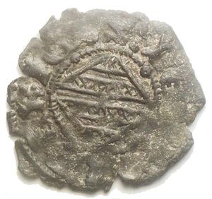 reverse: CATANIA. Federico IV d Aragona (1355-1377). Denaro Mi (0.75 g, 18.03 mm). Stemma aragonese. R Elefante