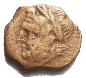 reverse: Apulia. Arpi (Circa 325-275 a.C.) AE 16.3 x 14.4 mm. D/ Testa di Zeus a sinistra. R/ Cavallo al galoppo a sinistra, sopra stella. 3.04 gr. HN Italy 644. BB