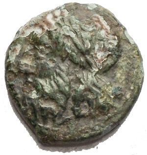 obverse: Sicily, Akragas Æ 16,1 x 16,4mm. Circa 338-317 BC. Laureate head of Zeus to left / Eagle standing to left  g 4,2. VF. Green patina