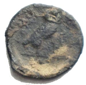 reverse: SICILY. KAMARINA. AE Onkia ø 14.2 mm, 1.14 g, approx. 420 - 410 BC. BC Vs.: Head of the Gorgon with open mouth, frontal. Rev.: Owl r. standing, holding a lizard in its claws, including a ball of value. Westermark, Kamarina Tf. 33,188.1; CNS III p. 52, no. 13/3; HGC 2, 552. Black green patina. VF