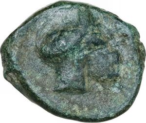 obverse: Sicily. Entella. AE 19 mm, 410-368 BC. Obv. Campania helmet right. Rev. Horse galloping right. CNS I 14; HGC 2 253. AE. 4.69 g. 19.00 mm. R. Lovely green patina. About VF.