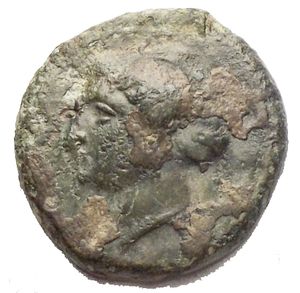 obverse: Sicily, Syracuse. Dionysios I (405-367 BC). AE Tetras (14,25 mm, 2.62 g), c. 400. Obv. Head of Arethusa to left, hair in sphendone. Rev. Octopus. CNS 14; SNG ANS 389. Green patina. Very fine.