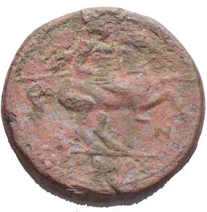 reverse: SICILY. SYRACUSE. Hieron II, 274 - 216 BC AE (18.54 grams. 27.02 mm). Obverse: Head of Hieron with laurel wreath on l. Reverse: armored knight on the right. SNC IIEm.193; HGC 1547. Red green patina. Good VF
