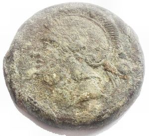 reverse: Anonymous (217-215 BC) Oncia (Semilibral) Head of Roma l.Rv. Prow, ROMA in field. 25.08 mm, 13.27 g. Crawford 38/6. Good VF+. Absolutely intact