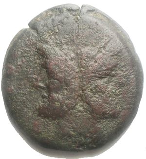 obverse: Roman Republican. Dog series, Rome, 206-195 BC. Æ As (33.4 x 35.1 mm, 30.63g). Laureate head of bearded Janus. R/ Prow of galley r.; above, hound r. Crawford 122/3; RBW 563. Patina, aVF