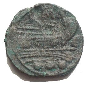 reverse: C series ? Sardinia ca. 211 BC. Æ Quadrans (17,5 x 18 mm. 3,12 g). Head of Hercules r. wearing lion skin. R/ Prow r. C to r. Crawford 63/5; RBW 263. Extremely Rare. Green patina. Good VF/VF