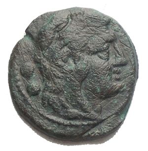 obverse: C series  Sardinia ca. 211 BC. Æ Quadrans (17,5 x 18 mm. 3,12 g). Head of Hercules r. wearing lion skin. R/ Prow r. C to r. Crawford 63/5; RBW 263. Extremely Rare. Green patina. Good VF/VF