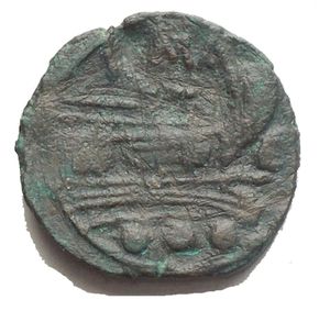 reverse: C series  Sardinia ca. 211 BC. Æ Quadrans (17,5 x 18 mm. 3,12 g). Head of Hercules r. wearing lion skin. R/ Prow r. C to r. Crawford 63/5; RBW 263. Extremely Rare. Green patina. Good VF/VF