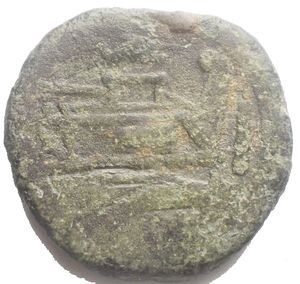 reverse: The Roman Republic. Dolphin (third) series. As ca 179-170, Æ 30,9 g. 32,7 mm. Laureate head of Janus; above, mark of value. Rev. Prow r.; above, dolphin r. Before, mark of value and below, (ROMA). Sydenham – . Crawford 160/1. Scarce. Green patina 