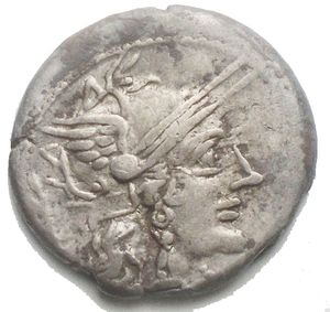 obverse: Papirius. Marcius Papirius Carbo. Denarius. 121 BC. Auxiliary mint of Rome. (Craw-276/1). (Cal-1063). Anv.: Head of Roma right, X below chin, laurel-branch behind. Rev.: Jupiter in quadriga right, M. CARBO., below horses, ROMA in exergue. Ag. 3,82 g. 17,8mm