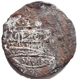 reverse: L. Tituri L.f. Sabinus. As 89, Æ 14.12 g. 28.5 mm. Laureate head of Janus. Rev. L·TITVRI .... Prow r.; before, mark of value and in exergue, SABINVS. Brown patina 
