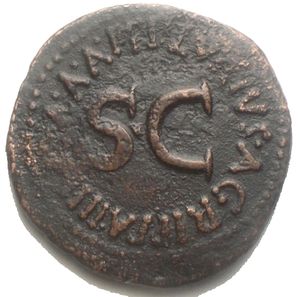 reverse: Augustus - Lurius Agrippa - As 7 BC. Rome mint, moneyer P. Lurius Agrippa. Obv: CAESAR AVGVST PONT MAX TRIBVNIC POT legend with bare head right. Rev: P LVRIVS AGRIPPA IIIVIR AAAFF legend around large SC. RIC 427; BMC 214; Cohen 446; Sear 1686. gr 11,58. mm 28,4 Very fine.