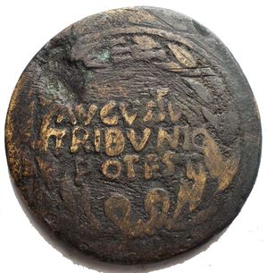 obverse: Augustus Æ Dupondius. Rome, 16 BC. C. Gallius Lupercus, moneyer. AVGVSTVS TRIBVNIC POTEST, written in three lines within laurel wreath / C GALLIVS LVPERCVS III VIR A A A F F around large S C. RIC I 378; C. 435; BMCRE 173; BN 421. 11.17g, 29.7mm.