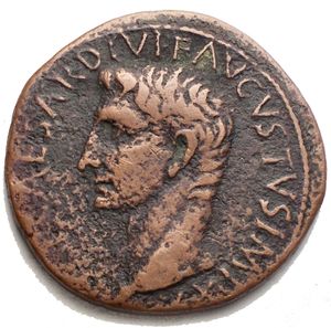 reverse: Augustus. 27 BC-AD 14. Æ As (29.06 mm, 10.13). Rome mint. Struck AD 11-12. Bare head left / Legend around large S • C. RIC I 471.  Near VF.