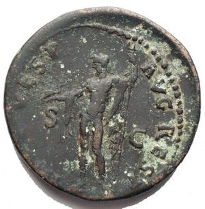 reverse: AGRIPPA (Died 12 BC). Restitution issue under Titus (79-81). As. Rome. Obv: M AGRIPPA L F COS III. Head of Agrippa left, wearing rostral crown. Rev: IMP T VESP AVG REST. Neptune standing left, holding small dolphin and trident. RIC 470 (Titus). Good Very fine. Weight: 12,03 g. Diameter: 28,37 mm.