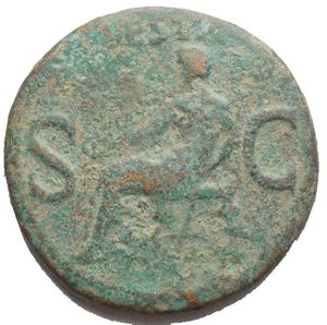 reverse: Impero Romano. Caligola (37-41). Asse. D/ Testa nuda a sinistra. R/ VESTA S C. Vesta seduta a sinistra, con patera e scettro. RIC 38. gr. 9.96 AE. Patina verde