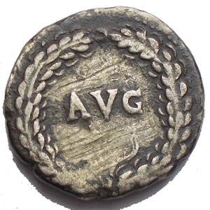 reverse: Vespasian. AD 69-79. AR Denarius (16.97mm, 3.04 g). Ephesus mint. Struck AD 69-70. Laureate head right / AVG within oak wreath. RIC II.1 1399; RPC II 808; RSC 37. Scratches. Good F /aVF.
