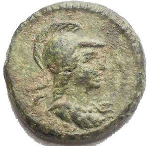 obverse: ANONYMOUS. Period of Domitian to Antoninus Pius. Circa 81-161 AD. Æ Quadrans (2.31 gm; 13.84 mm). Helmeted and draped bust of Minerva right / Owl standing. RIC II 7; Cohen 7. aEF Good green-patina.