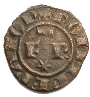 obverse: House of Hohenstaufen (1194-1268), Frederick II (King of Sicily, 1198–1250; King of Germany, 1212-1220; Emperor, 1220-1250), Denaro, Brindisi or Messina, 1247-1248; BI (g 0,59; mm 15,2 x 16,1); + ROM IPERATOR, in field, FR; above horizontal segment, below, star, Rv. + R IERSL’ ET SICIL’, celtic cross. Spahr 143; MEC XIV, 565-566; Travaini 44. Good VF 