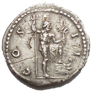 reverse: Hadrianus (117 - 138 AD). Denarius (silver). 125 - 128 AD Rome. Obv: HADRIANVS AVGVSTVS. Bust with laurel wreath and draping on the right. Rev: COS III. Neptune with trident and dolphin standing to the right, foot placed on ship s prora. 19.66mm. 3.13g. RIC 155; C.307.