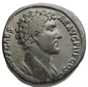 obverse: Marcus Aurelius, as Caesar, 139-161. Sestertius (g 24.01, mm 31,1), Rome, 145. Bare-headed bust of Marcus Aurelius to right. Rev. Minerva standing right, brandishing spear in her right hand and holding shield in her left. S - C