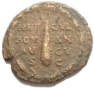reverse: Commodus (177-192). Æ As (24.9 x 23.2 mm, 9.21g). Rome, AD 192. Head r., wearing lion’s skin headress. R/ Club within laurel wreath. RIC III 644. Near VF