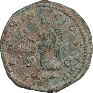 reverse: Commodus as Augustus with M. Aurelius (177-180). AE Dupondius, Rome mint, 179 AD. Obv. L AVREL COMMODVS AVG TR P IIII. Head of Commodus, radiate, right. Rev. IMP III COS II P P S C. Victory, winged, draped, advancing left, holding wreath in extended right hand and palm, sloped over left shoulder, in left hand. RIC III Marcus Aurelius 1614. AE. 11.86 g. 26.00 mm. Earthen green patina with some earthy encrustations. About VF.