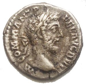 obverse: Commodus (180-192) Denarius Ar. 186 Rome. Diameter: 18.2 mm Weight: 3.22g. d/ M COMM ANT P - FEL AVG BRIT. Laureate head of Commodus right r/ AVCT PIET P M TR P XII IMP VIII COS V P P. Pietas (Piety) draped standing left, holding an incense box (acerra) in her left hand and sacrificing above a lit altar. C.34 - RIC.146. VF+