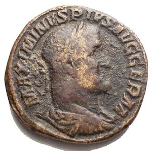 obverse: Maximinus I. Sestertius. 236-238 d.C. Rome. (Ric-IV 90). (Bmcre-191). (C-109). Anv.: MAXIMINVS PIVS AVG GERM, laureate, draped and cuirassed bust to right. Rev.: VICTORIA GERMANICA, Victory standing to left, holding wreath and palm; captive seated at feet; S-C across fields. Ae. 24,05 g. 30,24 mm. aVF