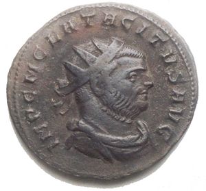 obverse: Marcus Claudius Tacitus. 275 - 276. Siscia. Antoninianus. mm 22.6 g 4.04 d/ IMP C M CLA TACITVS AVG. Radiate bust of Tacitus right, with cuirass and paludamentum. reverse: FELICITAS S-AECVLI in ex V. r/ Felicitas (Felicity) standing left, holding a patera in her right hand and a caduceus in her left; at her feet, left, a lit altar.