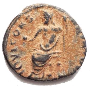 obverse: Time of Maximinus II Æ  Persecution Issue . Antioch, AD 310-313. IOVI CONSERVATORI, Jupiter seated left on throne, holding globe and sceptre / VICTORIA AVGG, Victory advancing left with wreath and palm, g 1,55. mm 14,5 x 13,5. Good Very Fine. Good Patina