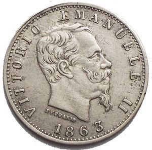 obverse: Savoia - Vittorio Emanuele II (1861-1878). 20 centesimi 1863 M. BB-SPL. Segni al rv