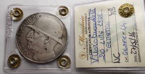 reverse: Casa Savoia - Regno di Italia. Vittorio Emanuele III (1900-1943). 20 lire 1928. Pag. 680. AG. MB Periziata