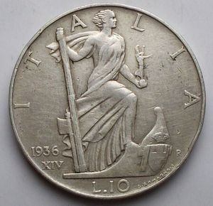 obverse: 10 lire 1936 Ag Vittorio Emanuele III