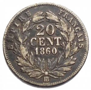 reverse: Francia. Napoleone III (1852- 1870). 20 centesimi 1860. AG.