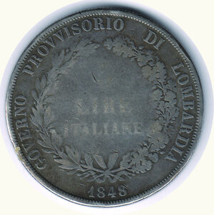 reverse: MILANO - Governo Provvisorio - 5 Lire 1848 (rami corti) - CNI 3.