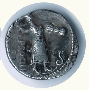 reverse: REPUBBLICA ROMANA - Procilia - Denario (80 a.C.); D/ Testa di Giove; R/ Giunone Sospita tiene scudo e lancia.
