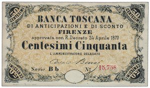 obverse: BANCA TOSCANA - 50 Centesimi - Serie Bb15.758.