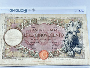 obverse: REGNO D ITALIA - 500 Lire - 2 biglietti